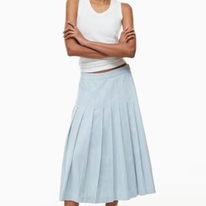 Babaton Light Wash Denim Pleated Midi Skirt | Aritzia | Size 10